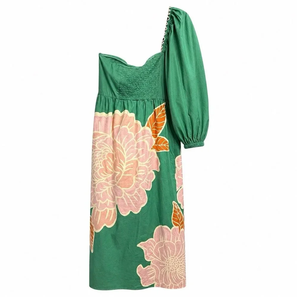 Farm Rio x Anthropologie One Shoulder Printed Maxi Dress Women XL Boho Floral